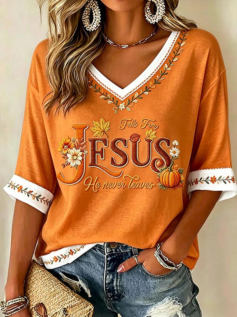 Women's Fall Casual Faith Graphic Print T-Shirt