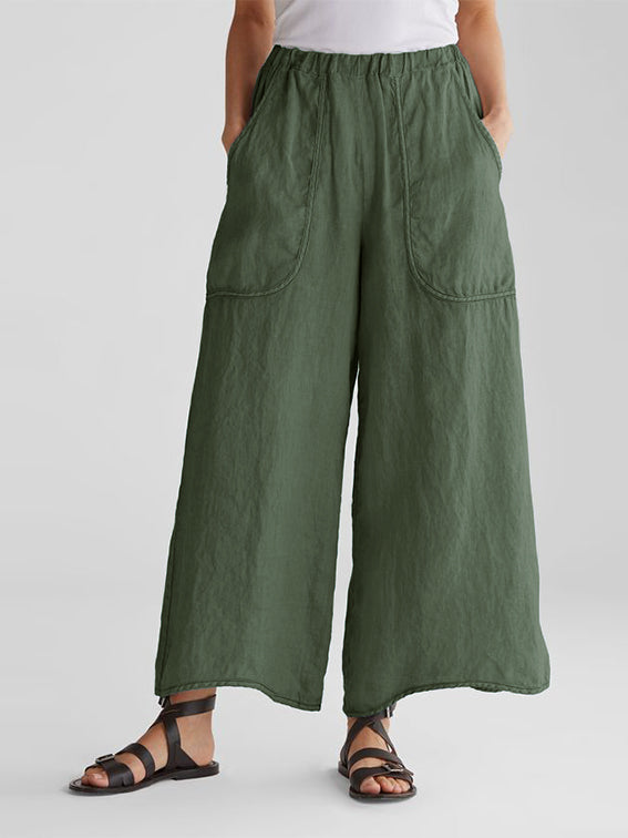 Cotton-Linen big pocket loose fit daily casual Pants