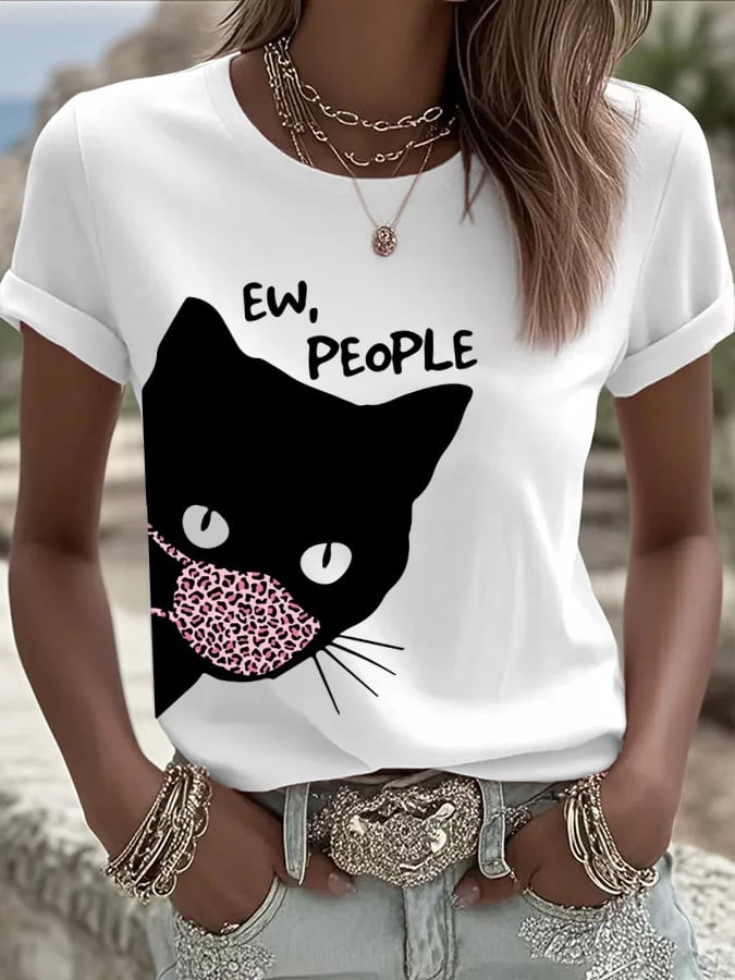 Women's Ew People Funny Black Print Casual T-shirt