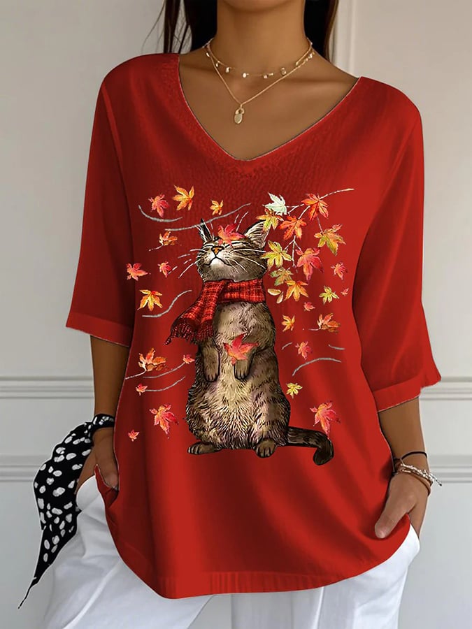 Women'S It’s Fall Y’all Cute Cat Print T-Shirt