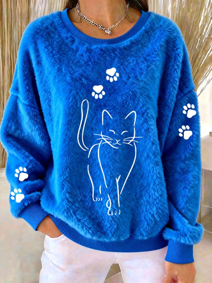 Women'S Cute Cat Print Casual Flannel Top