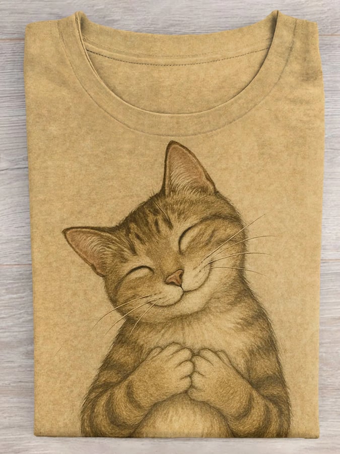 Women's Cute Animal Cat Print Round Neck T-Shirt