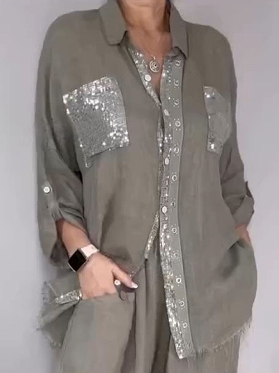 Women's Silver Splicing Cotton-linen Shirt