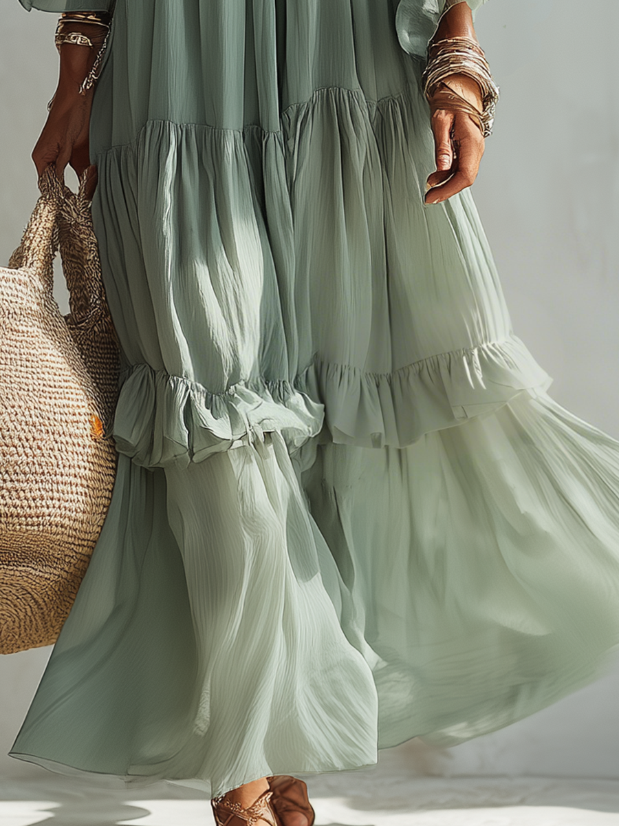 Soft Ruffle Tiered Boho Maxi Dress