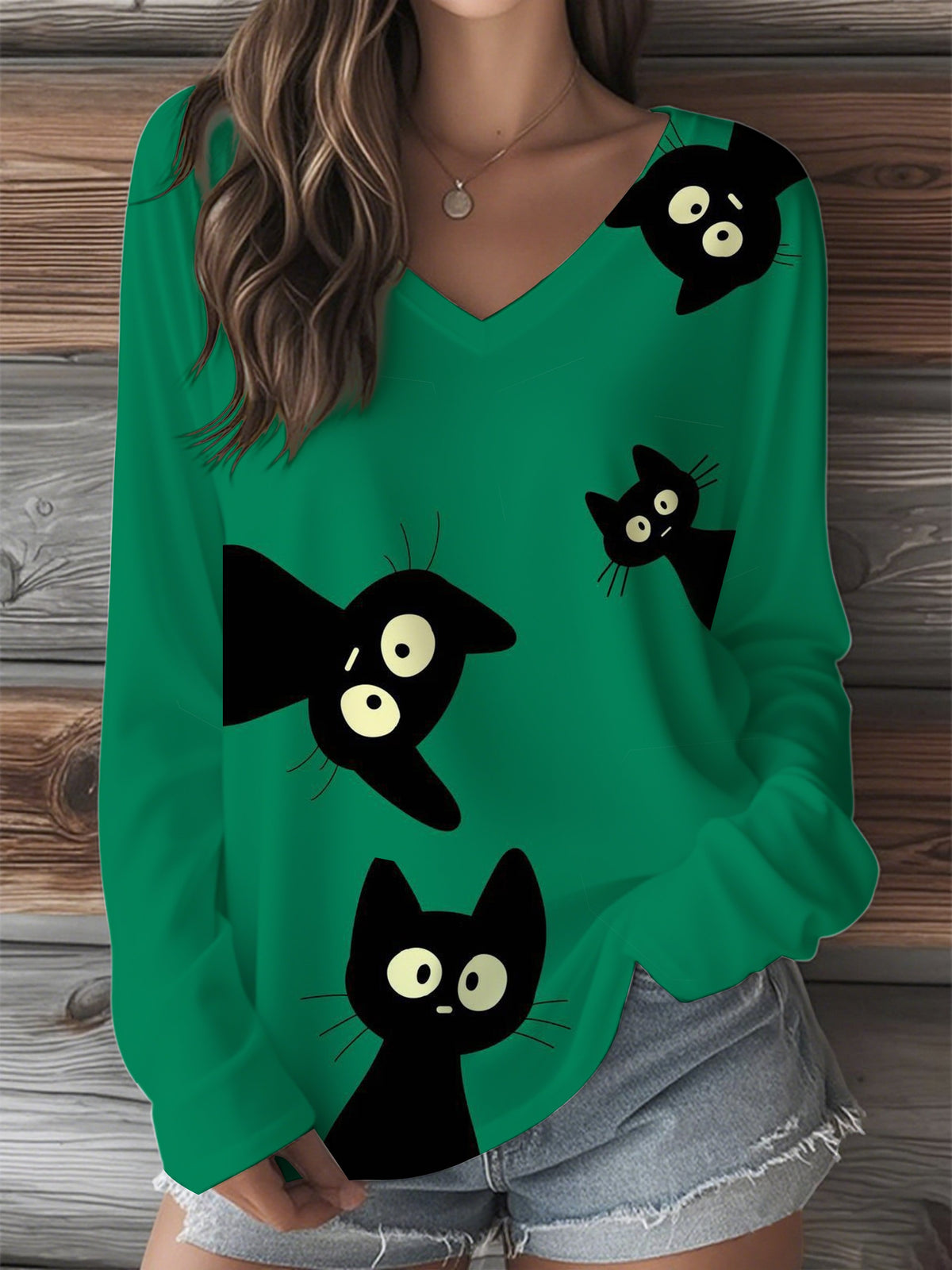Women's Black Cat Print Top