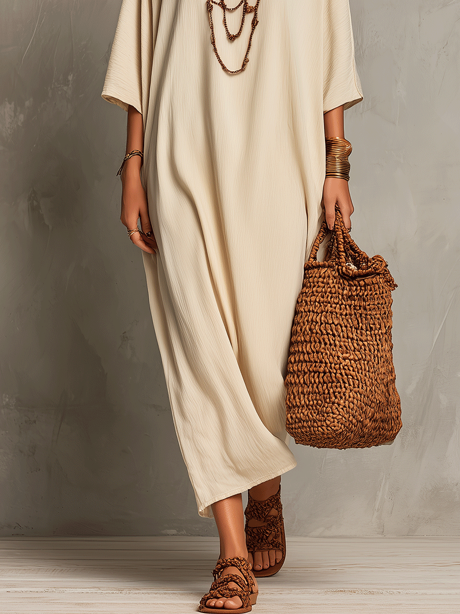 Nomadic Ease Cream Draped Relaxed Maxi Dress
