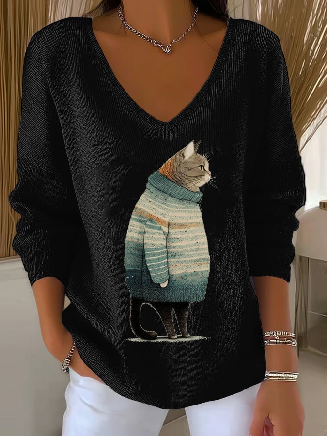 Women's Winter Cats Print Sweater