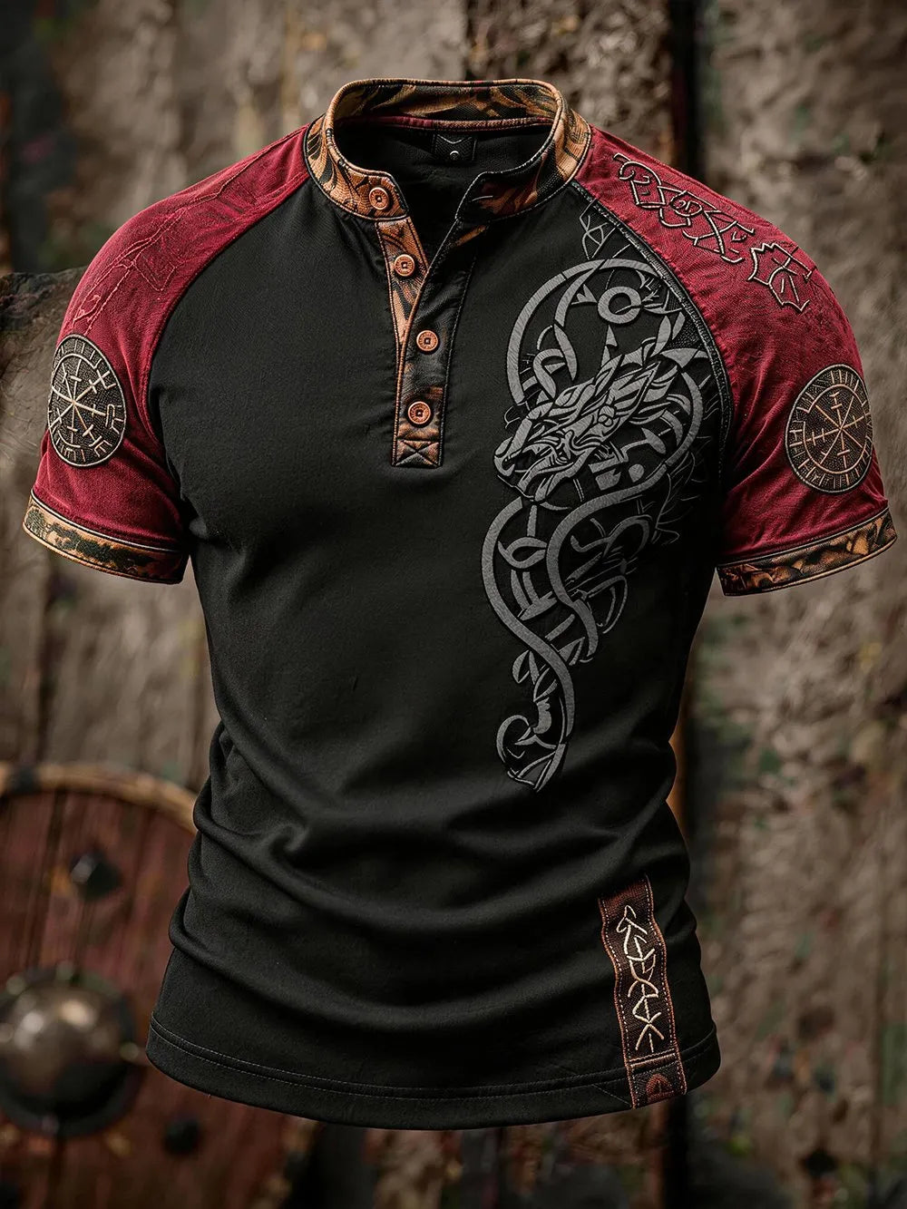 Men's Vintage-Style Celtic Pattern Casual Jacquard Knit Short-Sleeve T-Shirt