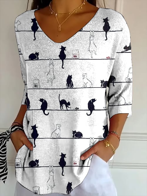 Women's Line Cat Printed T-Shirt