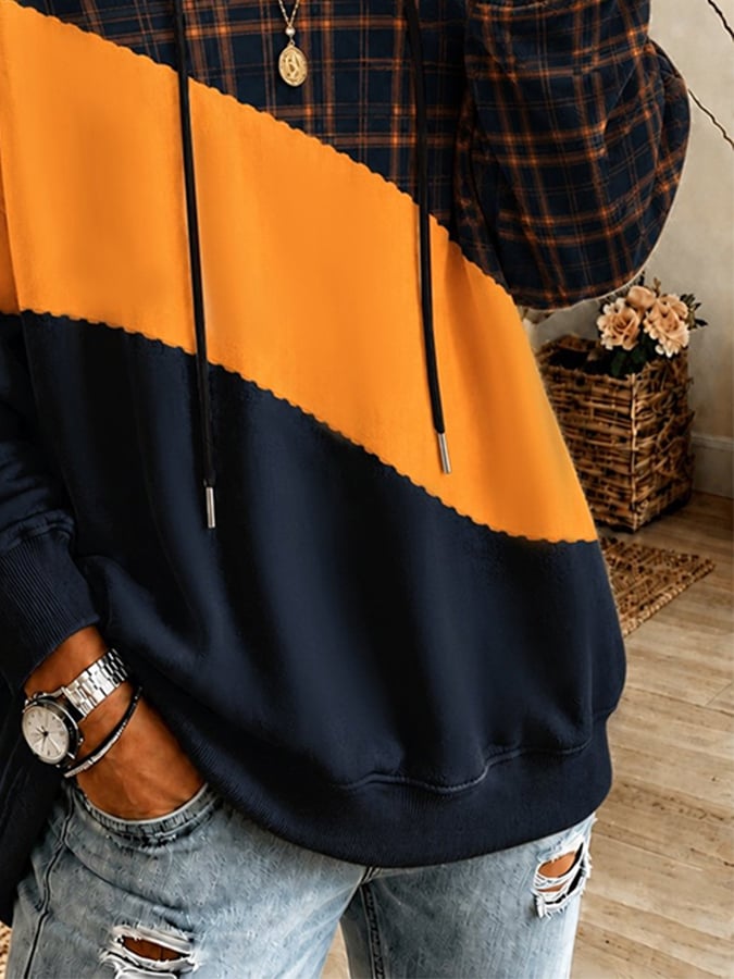 Women's Casual Color-Block Pattern Hoodie
