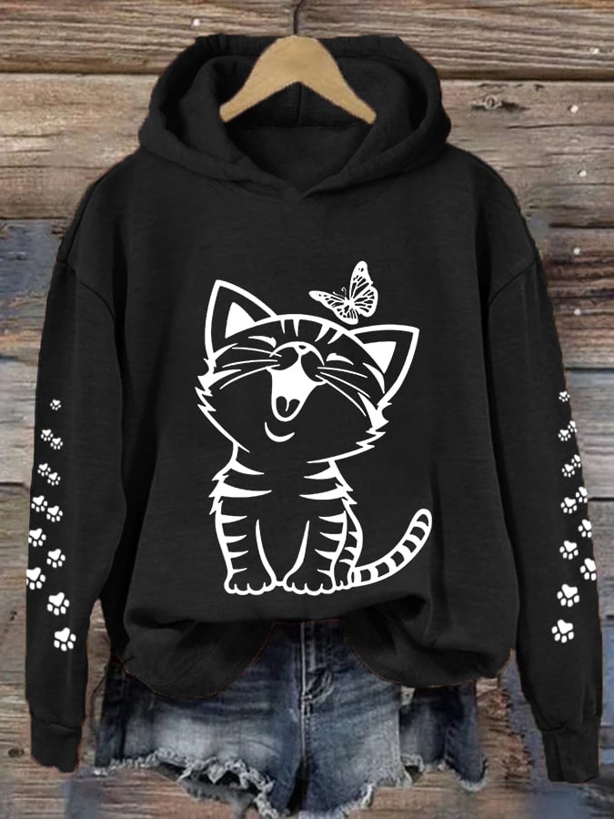 Women's Cute Cat Print Cat Lovers Casual Hoodie