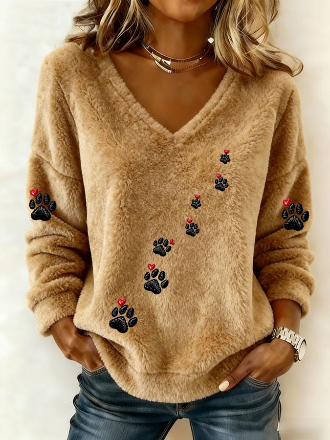 Women's Heart And Paw Flannel Top