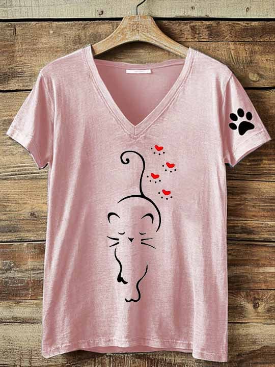 Women's Retro Cat Print T-Shirt