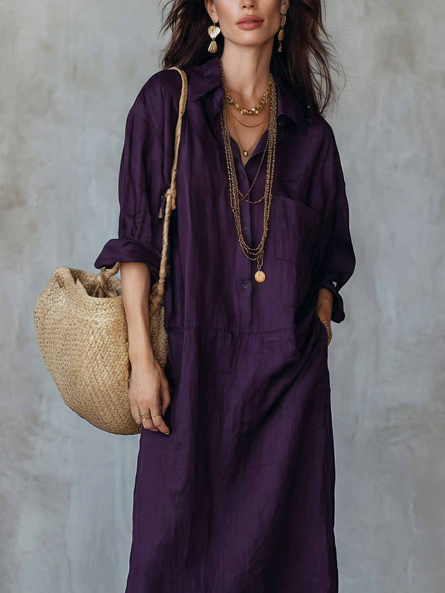 Purple Button Down Shirt Dress In A Bohemian Style
