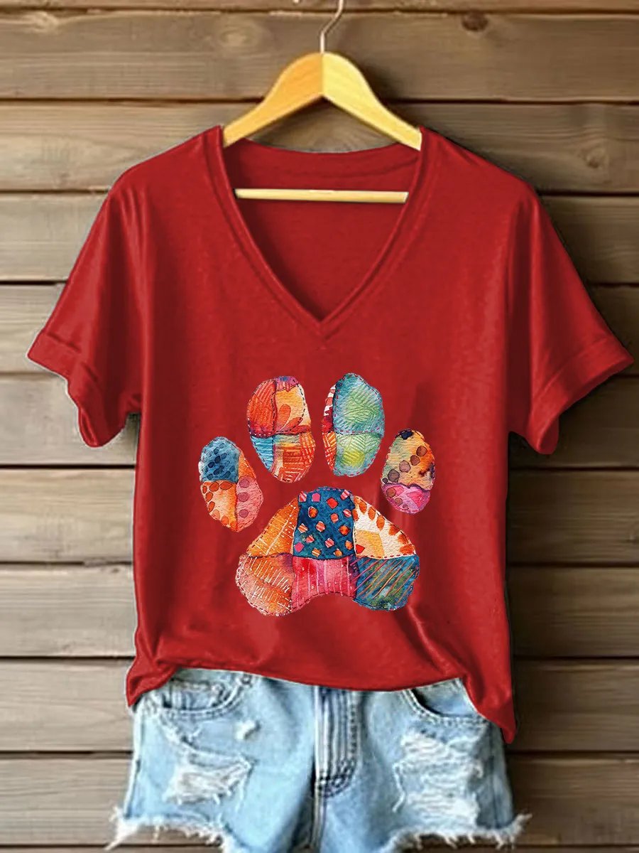 Women's Cat Paw Print Casual T-shirt