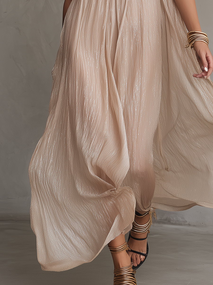 Ethereal Halter-Neck Flowing Maxi Dress