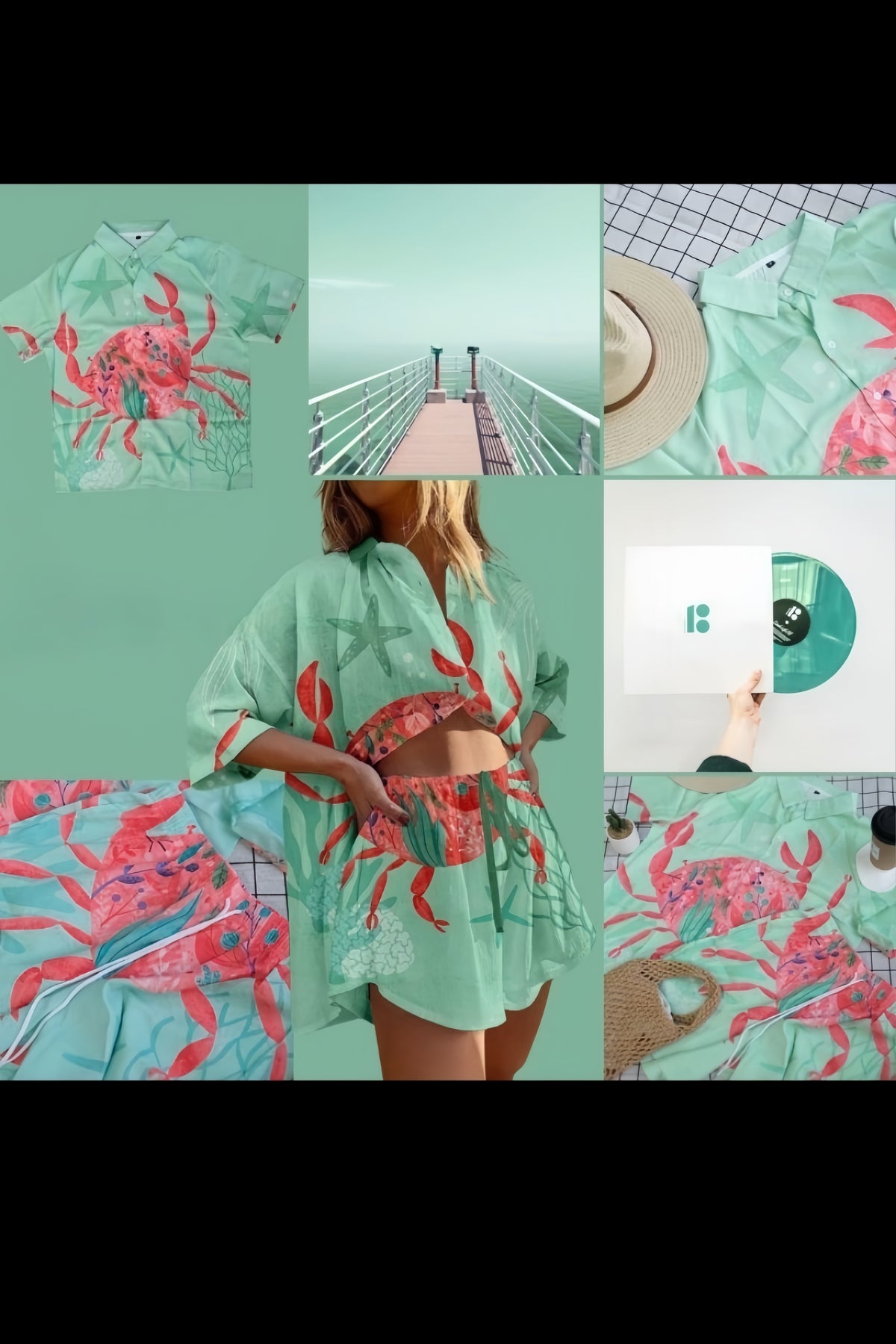 Undersea crab print casual two-piece set