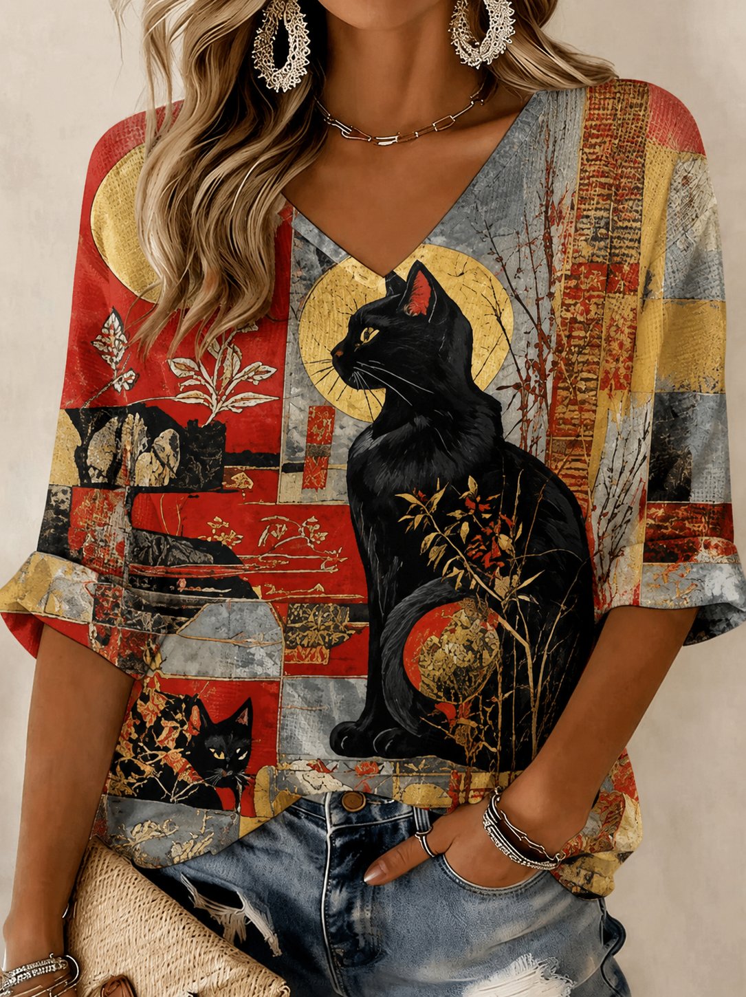 Women's Cat Lover Stylish Design T-Shirt