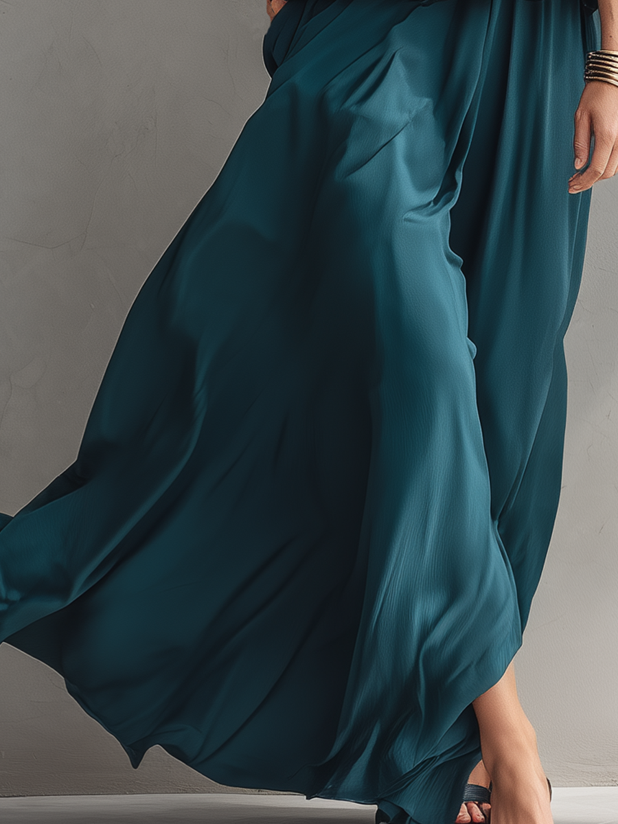 Flowy Off-Shoulder Ruffle-Trimmed Maxi Dress