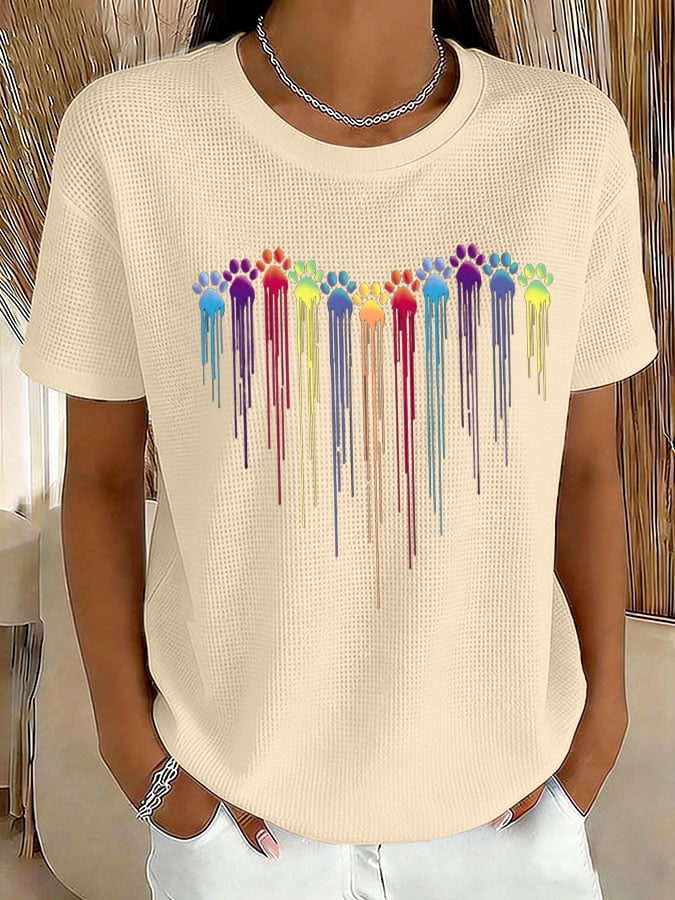 Women's Paws Print Waffle T-shirt