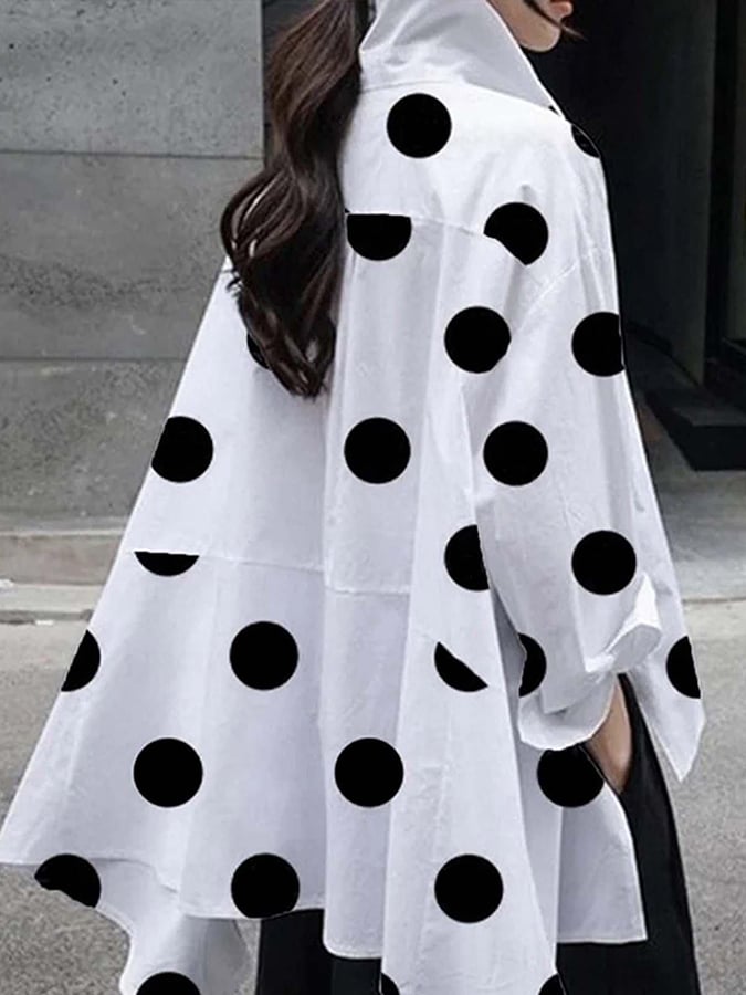 Polka Dot Print Long Sleeve Loose Casual Shirt