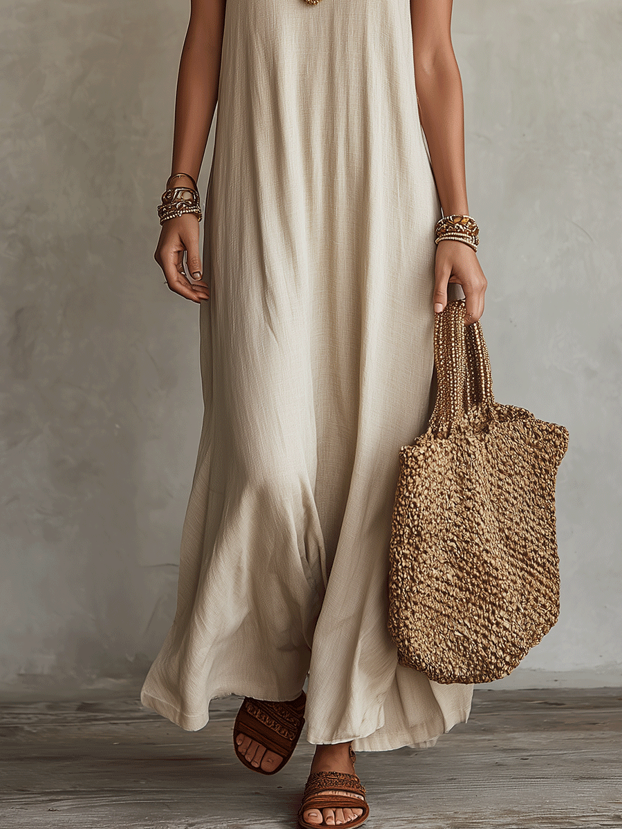 Effortless Bohemian Relaxed Linen Slip Maxi Dress