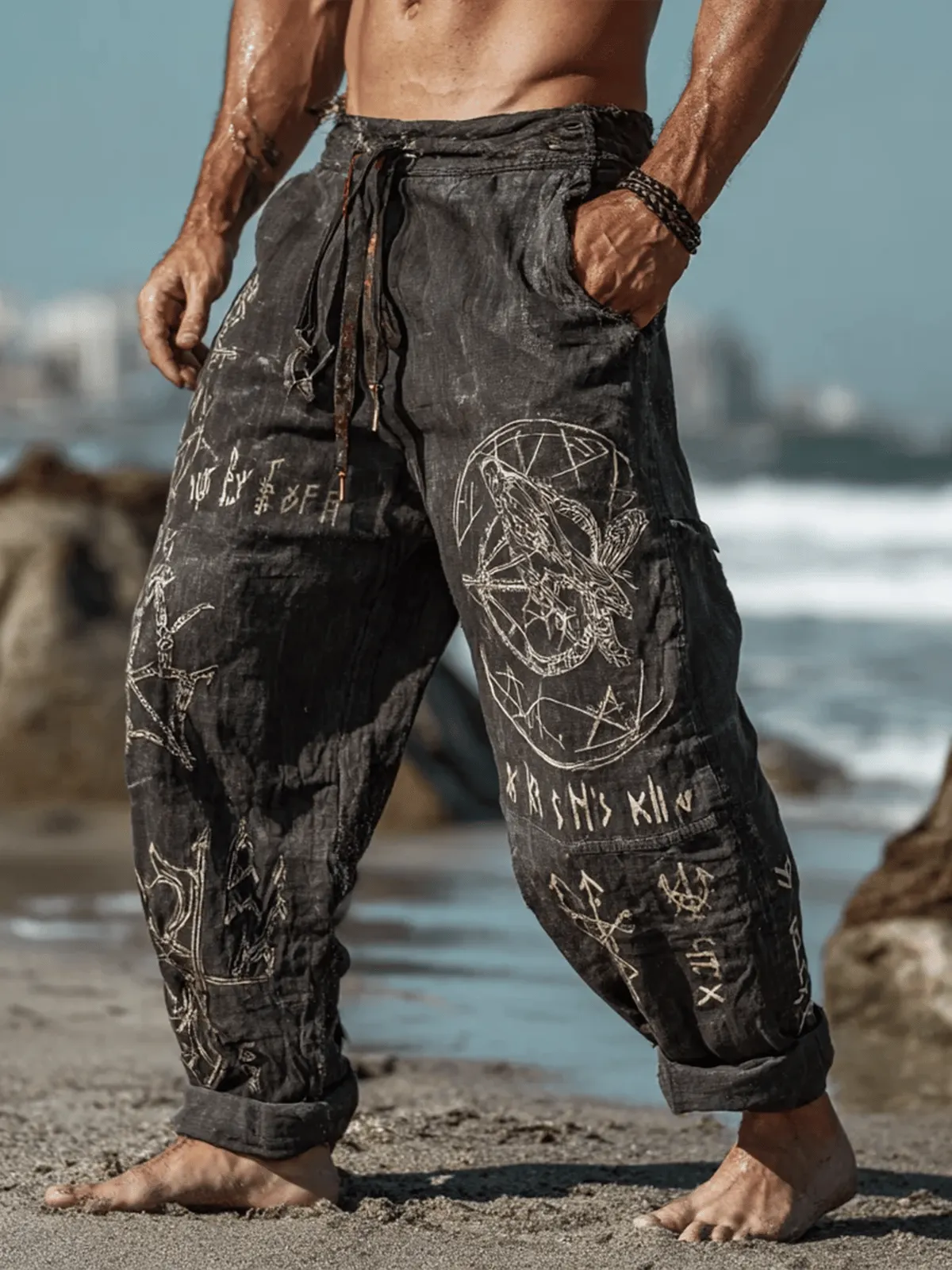 Men's Viking Occult Knot Mystical Runes Totem Summer Casual Pants