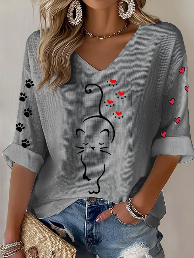 Women's Retro Animal Cat Print T-Shirt