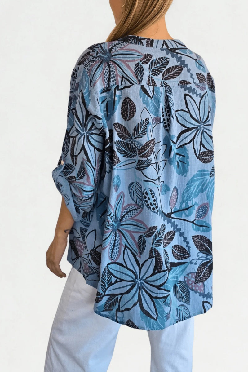 Printed And Leaf Pattern Cotton Shirt
