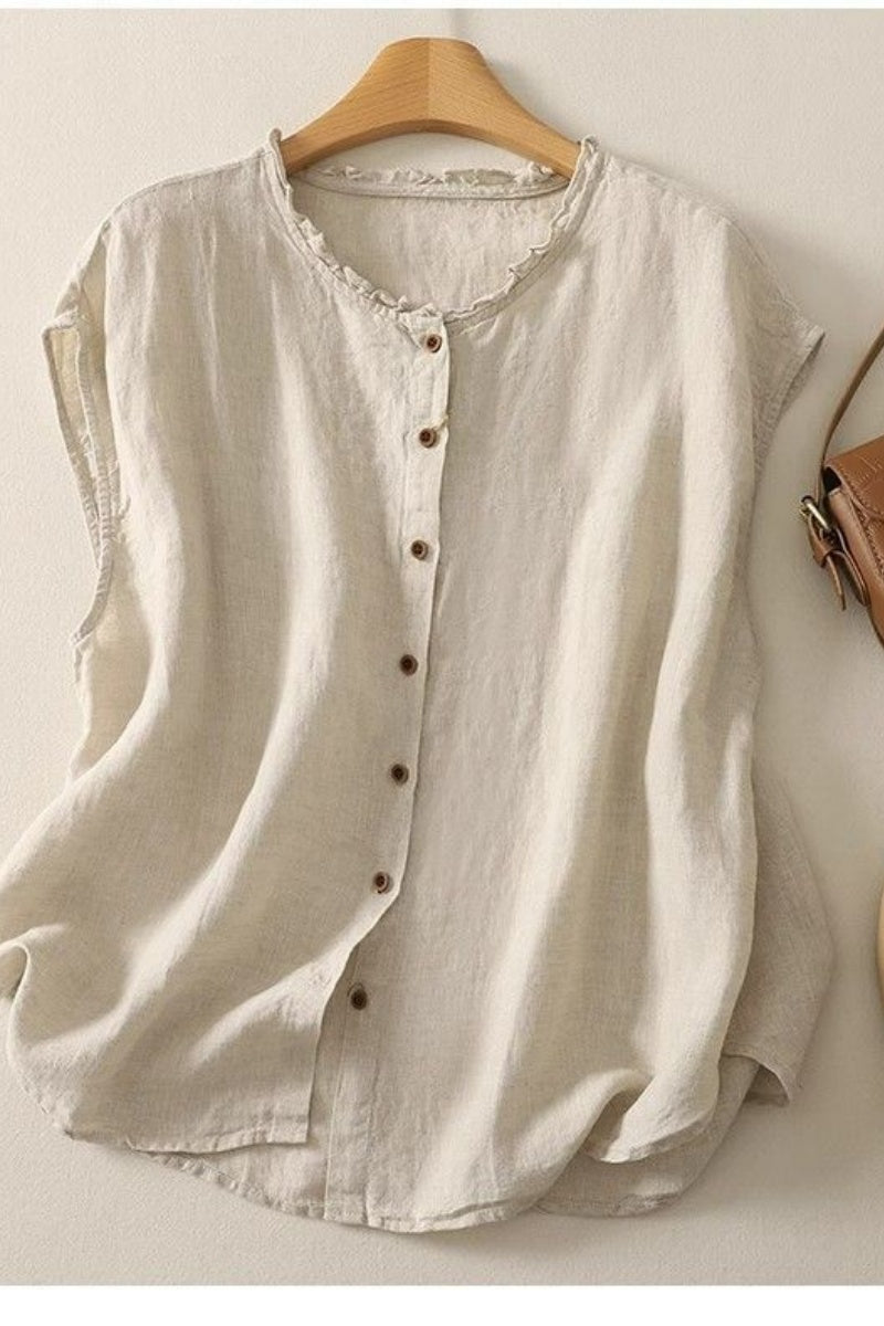 Cotton And Linen Lace Collar Button Cardigan Top