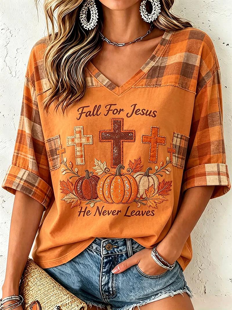 Women's Fall Casual Faith Graphic Print T-Shirt