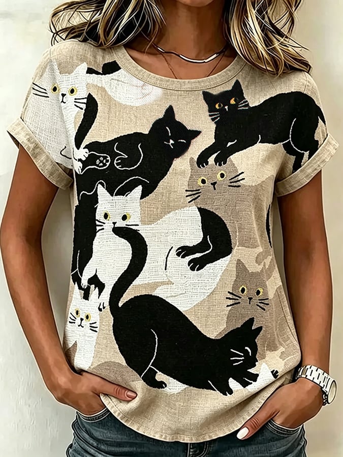 Women'S Casual Short-Sleeve Top With Animal Print