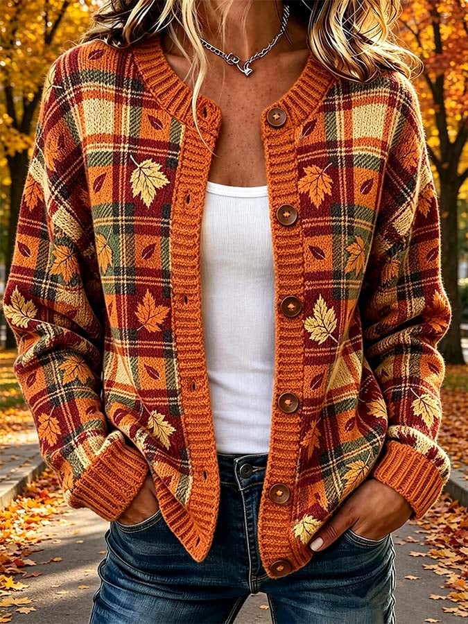 Women'S Casual Maple Leaf Knit Cardigan