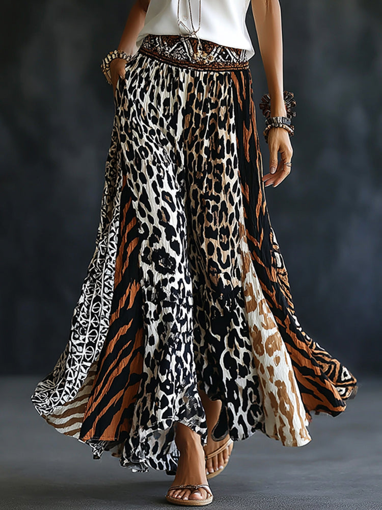 Retro Leopard And Animal Patchwork Art Skirt