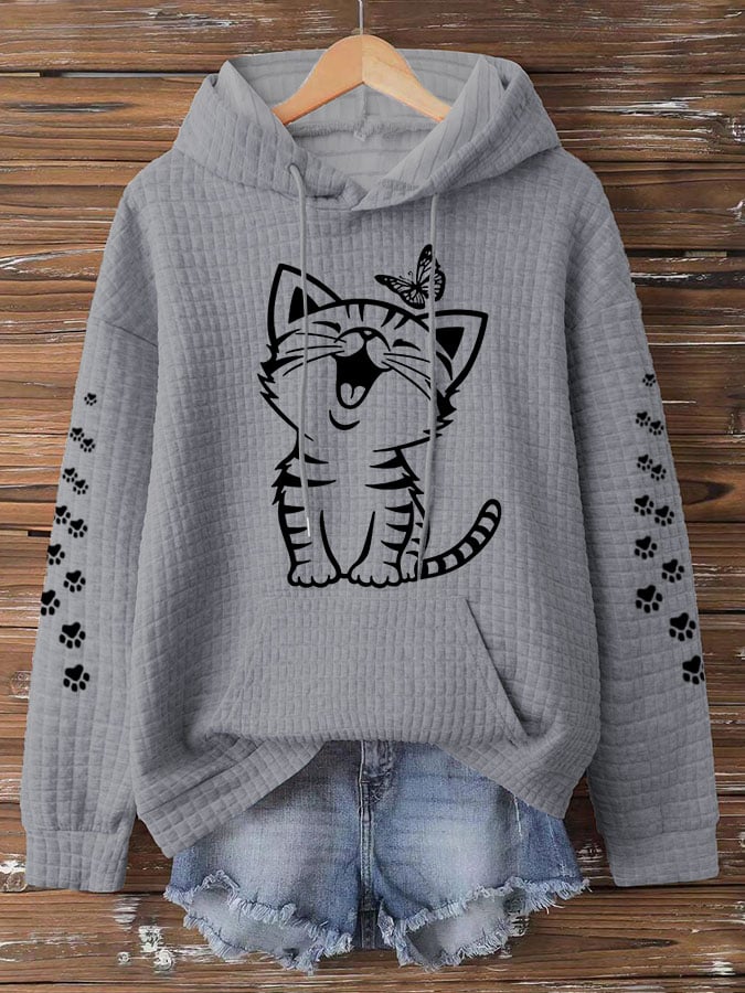 Women'S Cute Cat Print Hoodie Sweatshirt