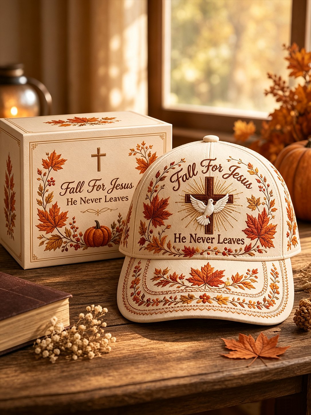 Fall For Jesus He Never Leaves Printed Hat (Unisex)