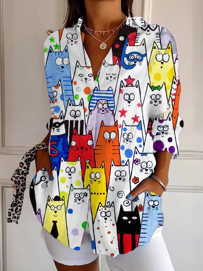 Women's Animal Cat Art Printed Shirts
