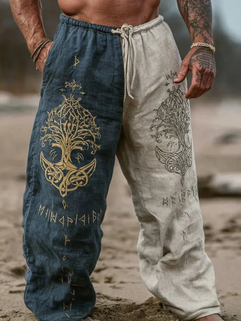 Men's Vintage Viking Mystical Tree Of Life Print Summer Casual Pants