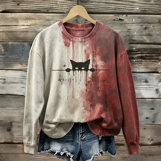 Abstract Creative Bloody Cat Halloween Graphic Casual Sweatshirt