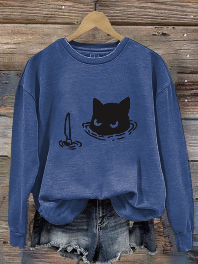 Women's Casual Cat Print Warm Sweatshirt