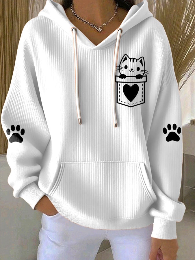 Women's Cute Cat Print Casual Hoodie