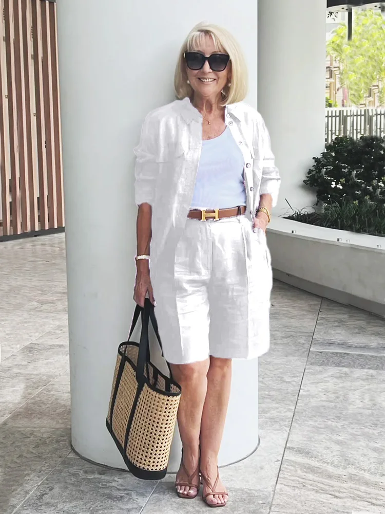 Women'S Cardigan Top Shorts Two-Piece Set