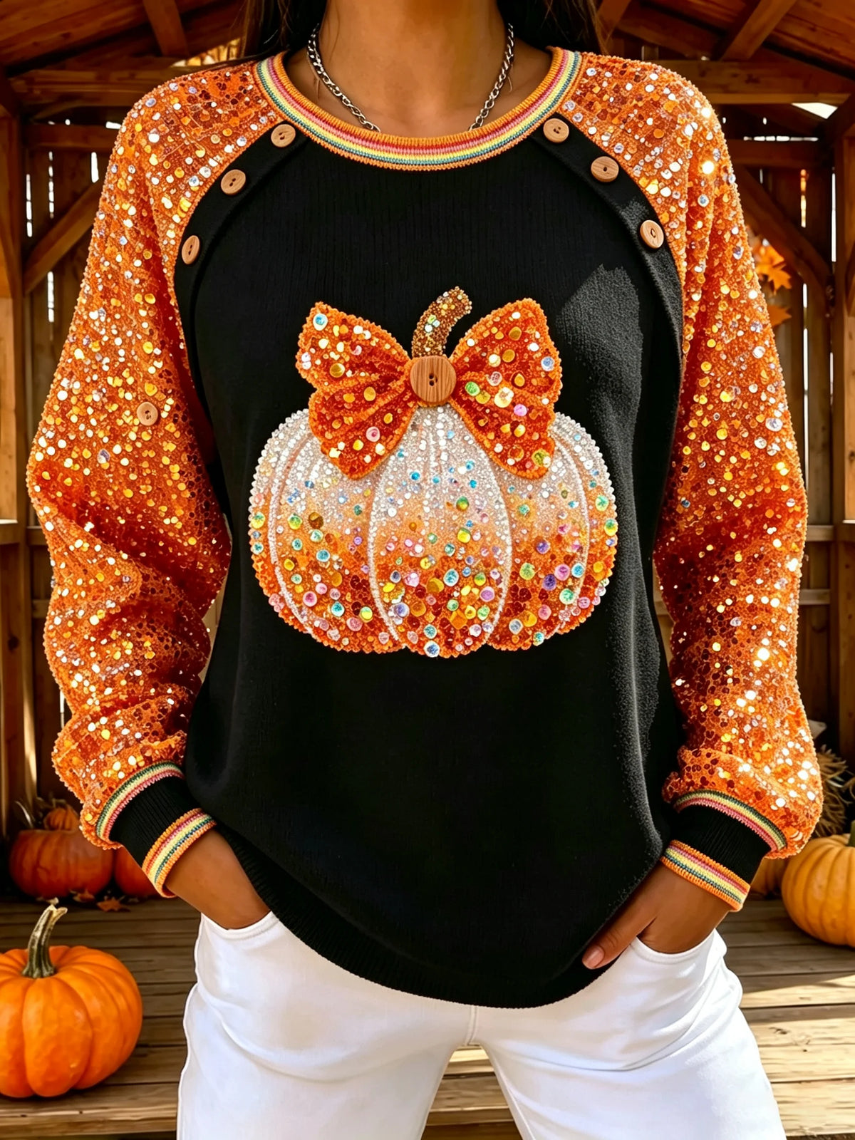 Women's Fall Pumpkin Printed Sweatshirt