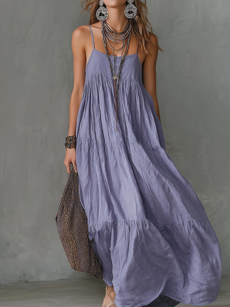 Boho Lavender Tiered Maxi Dress