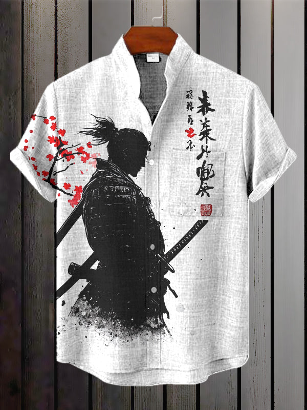 Men's The Silhouette Of A Japanese Soldier Print Short Sleeve Shirt