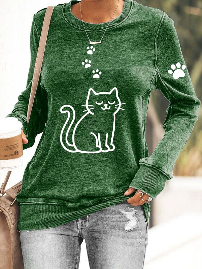 Women's Cute Cat Print Sweatshirt