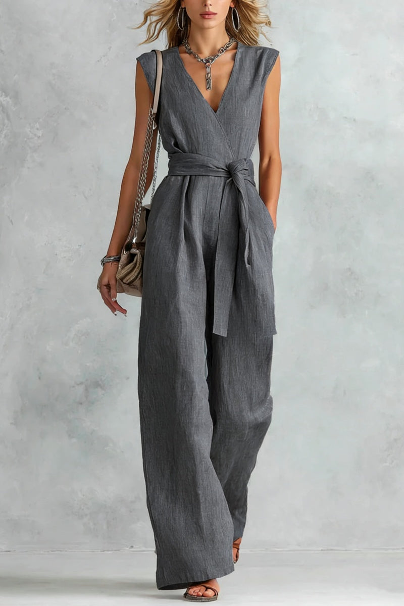 V-Neck Lace-Up Jumpsuit