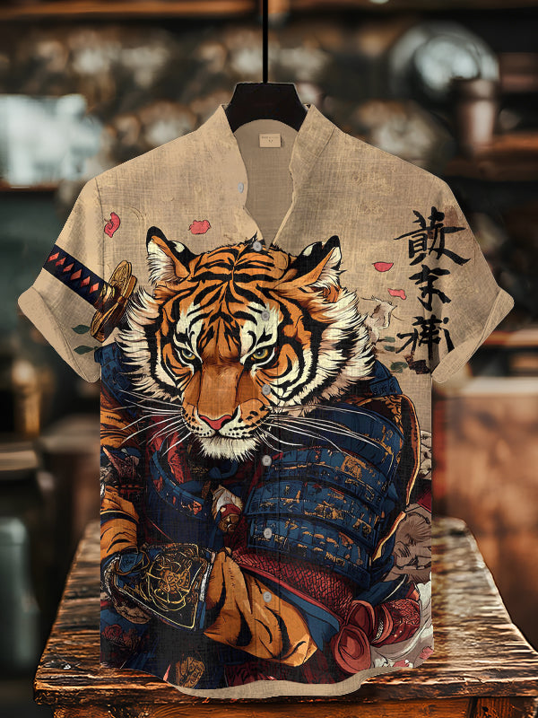 Men's Tiger Warrior Calligraphy Art Print Casual Shirt