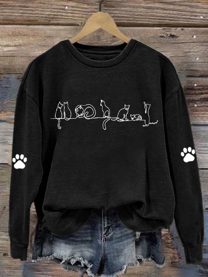 Women'S Cat Paw Print Casual Sweatshirt