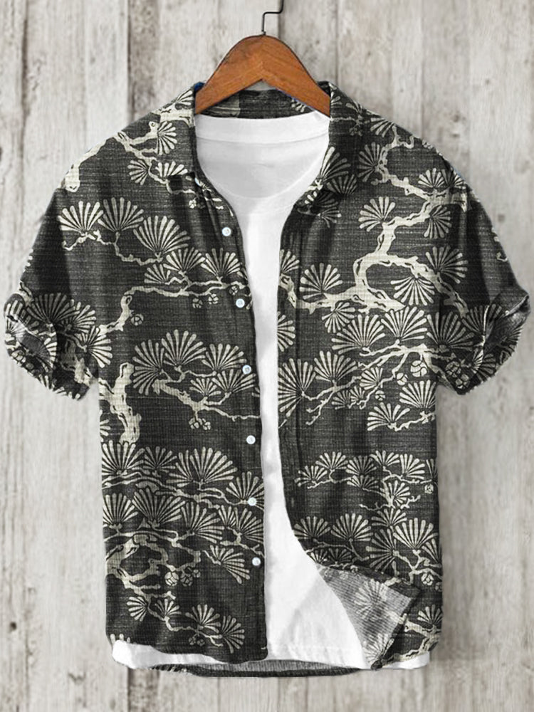 Men's Japanese Lino Art Pattern Linen Blend Shirt